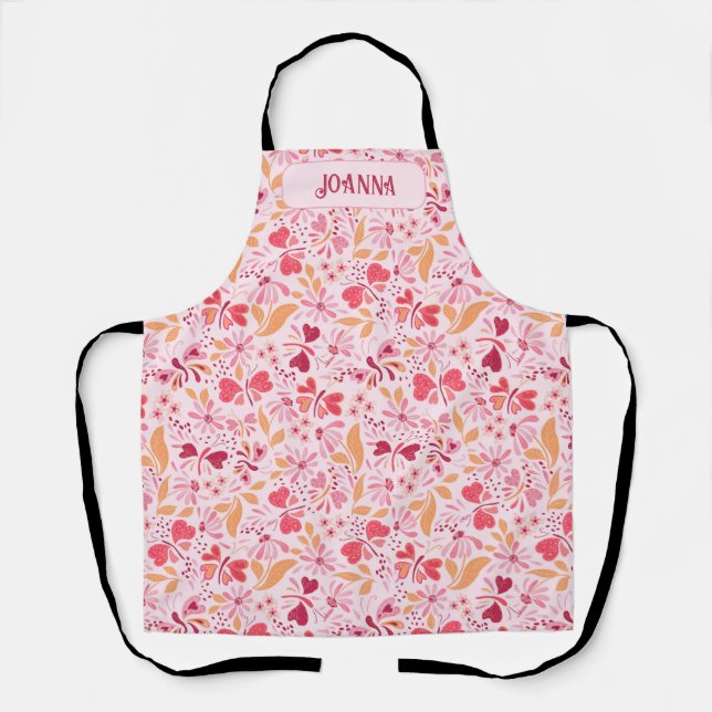 Personalized Magenta Love & Butterflies Apron (Front)