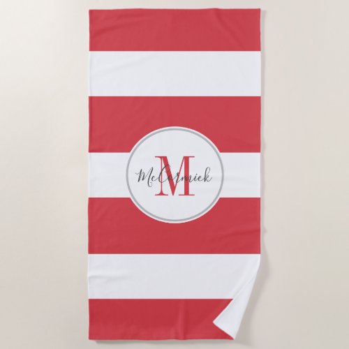 Personalized Magenta Pink White Stripes Script Beach Towel