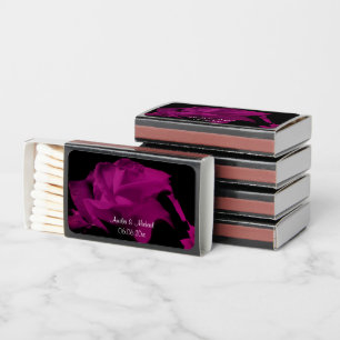 Personalized Magenta Rose Wedding Favor Matchboxes