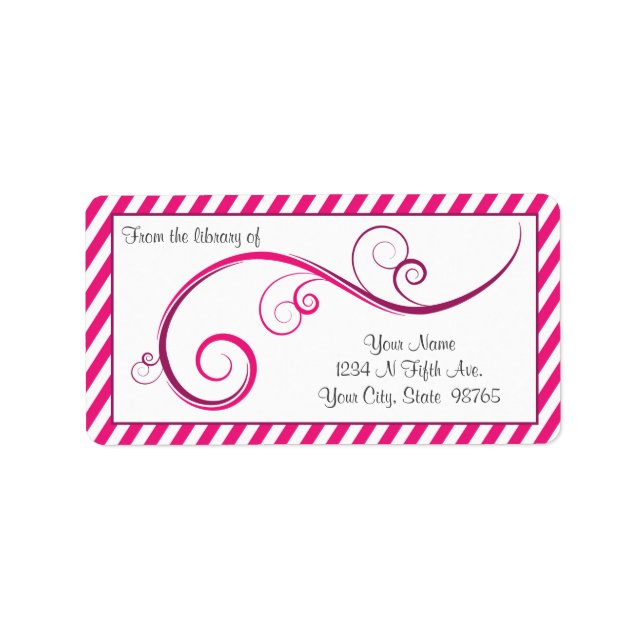 Personalized Magenta Swirl Bookplate (Front)