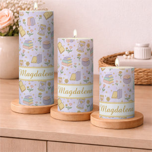 Personalized Magic Books Girl Wizard Name Purple Pillar Candle