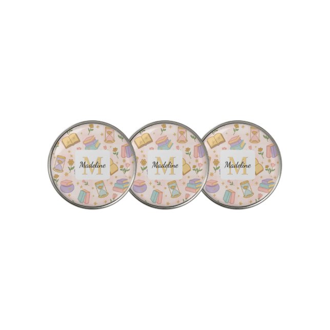 Personalized Magic Books Girl Wizard School Pink Golf Ball Marker (3 Up)