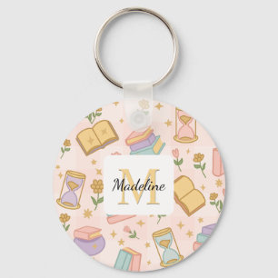 Personalized Magic Books Girl Wizard School Pink Keychain