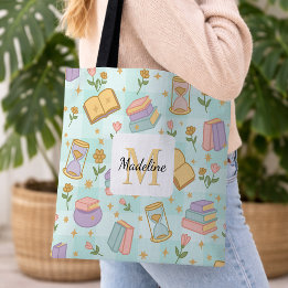 Personalized Magic Books Girly Mint Green School Tote Bag