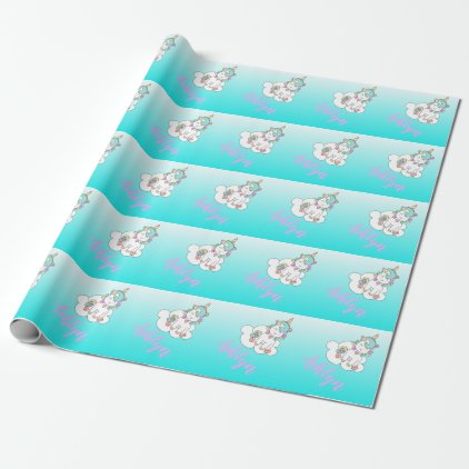 Personalized Magic Happy Unicorn on a Cloud Name Wrapping Paper