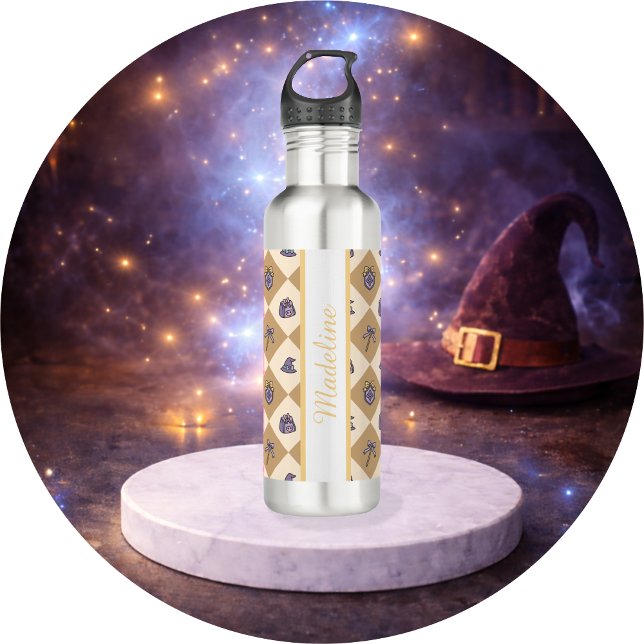 Personalized Magical Book Academy Wizard Gold Stainless Steel Water Bottle (Creator Uploaded)