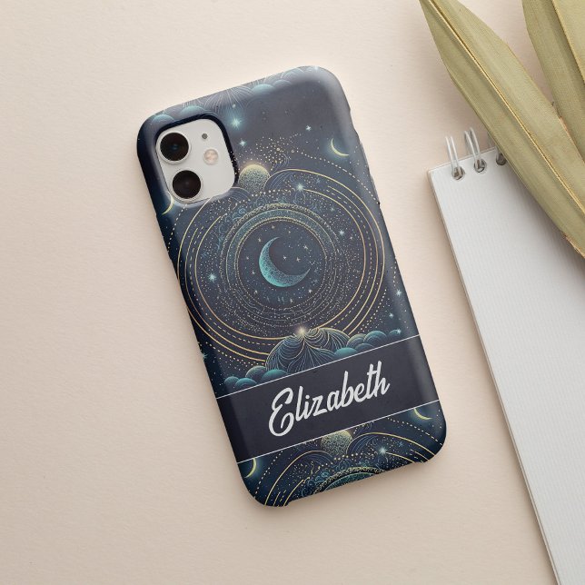 Personalized Magical Crescent Moon And Stars Case-Mate iPhone Case (Creator Uploaded)