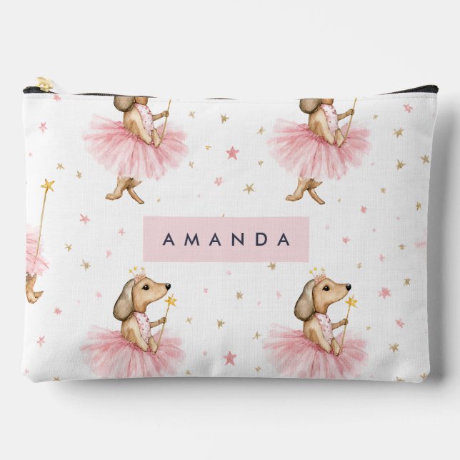 Personalized Magical Fairy Dachshund Dog in Pink  Accessory Pouch (Front)