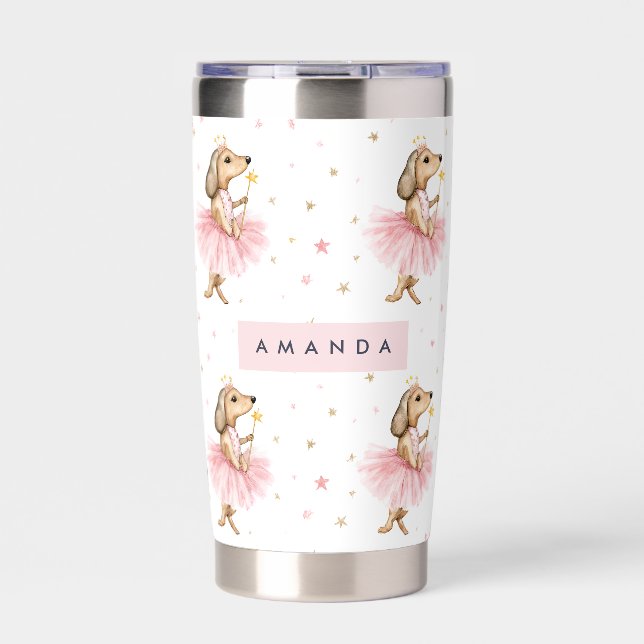 Personalized Magical Fairy Dachshund Dog in Pink  Insulated Tumbler (Front)