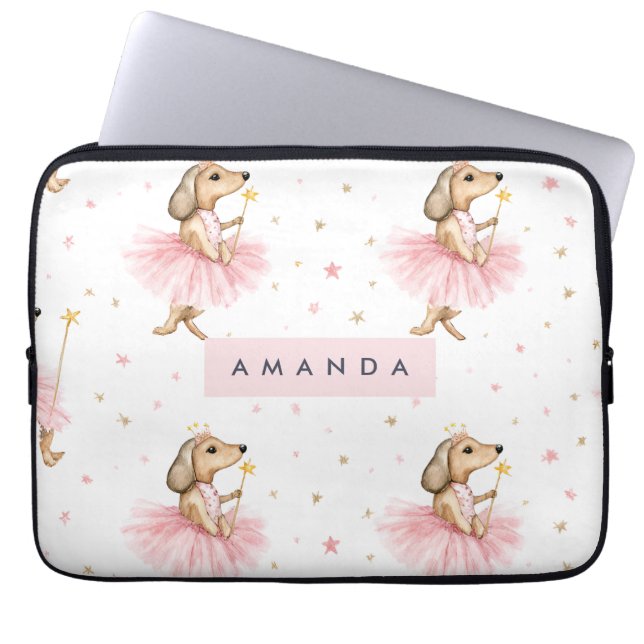 Personalized Magical Fairy Dachshund Dog in Pink  Laptop Sleeve (Front)
