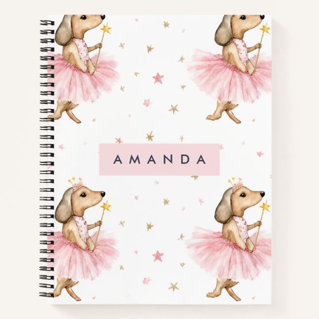 Personalized Magical Fairy Dachshund Dog in Pink  Notebook (Front)