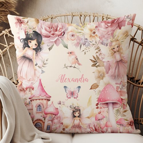 Personalized Magical Fairy Floral Garden Pixie  Throw Pillow