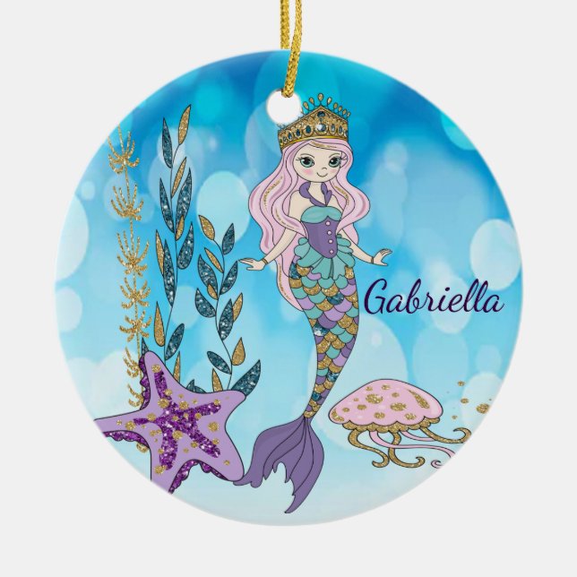 Personalized Magical Glitter Mermaid Ornament (Front)
