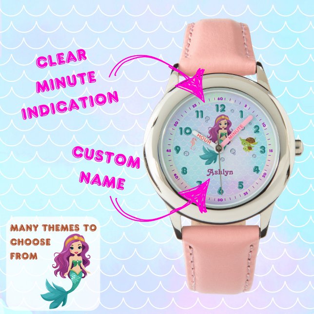 Personalized Magical Mermaid Learning To Tell Time Watch (Creator Uploaded)