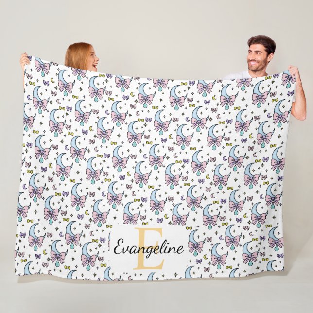 Personalized Magical Moon Bow Pastel Pattern Fleece Blanket (In Situ)