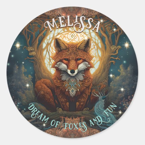 Personalized Magical Moonlit Celtic Fox Branding Classic Round Sticker