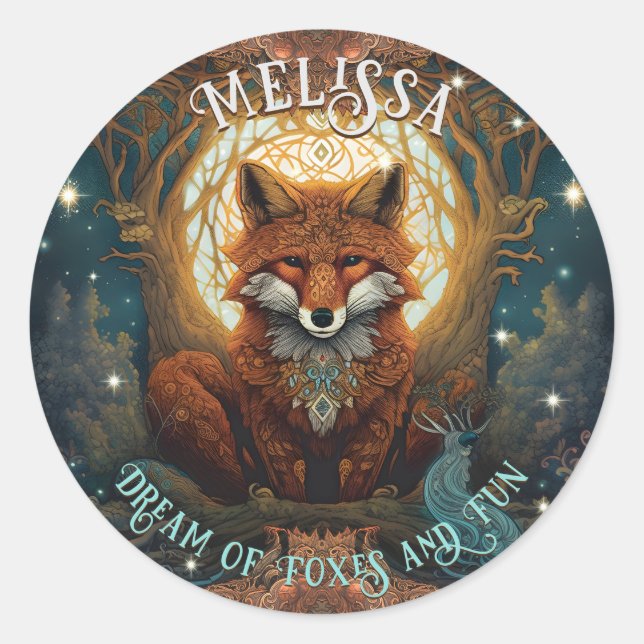 Personalized Magical Moonlit Celtic Fox Branding Classic Round Sticker (Front)