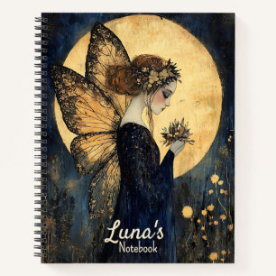 Personalized Magical Night Fairy with Golden Moon Notebook