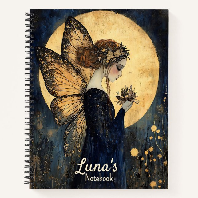 Personalized Magical Night Fairy with Golden Moon Notebook (Front)