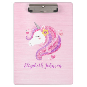 Personalized Magical Pink Glitter Unicorn Face Clipboard