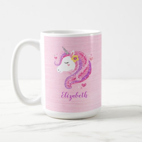 Personalized Magical Pink Glitter Unicorn Face  Coffee Mug