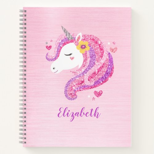 Personalized Magical Pink Glitter Unicorn Face  Notebook