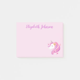 Personalized Magical Pink Glitter Unicorn Face Post-it Notes