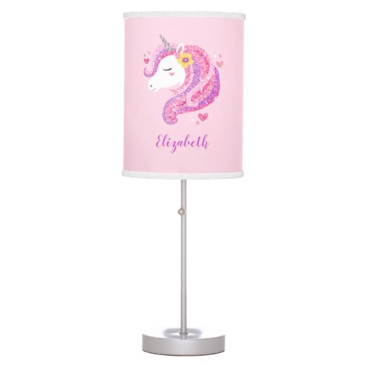 Personalized Magical Pink Glitter Unicorn Face  Table Lamp (Front)