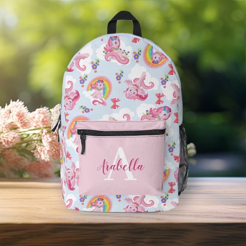Personalized Magical Pink Unicorn Girly Rainbow Printed Backpack