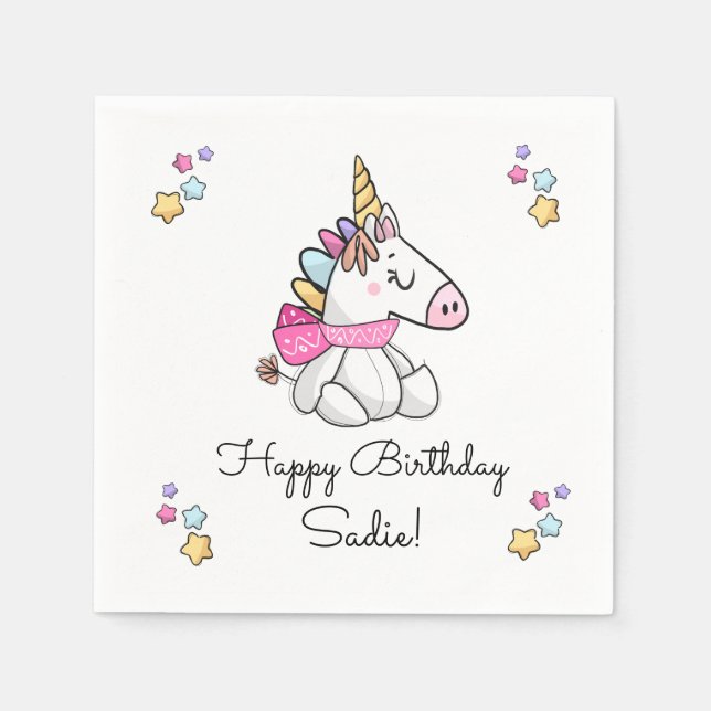 Personalized Magical Stuffed Unicorn Birthday Napkins (Front)