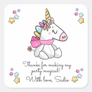 Personalized Magical Stuffed Unicorn Thank You Square Sticker