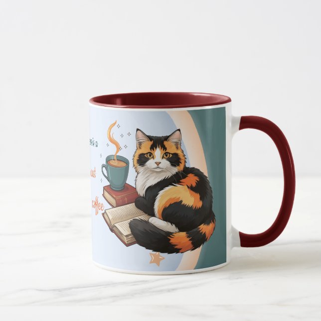 Personalized Magical Teal Calico Cat & Coffee Mug (Right)