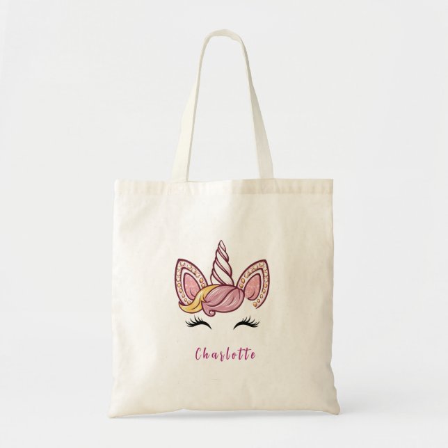 Personalized Magical Tie Dye Unicorn Coquette Bow Tote Bag (Front)