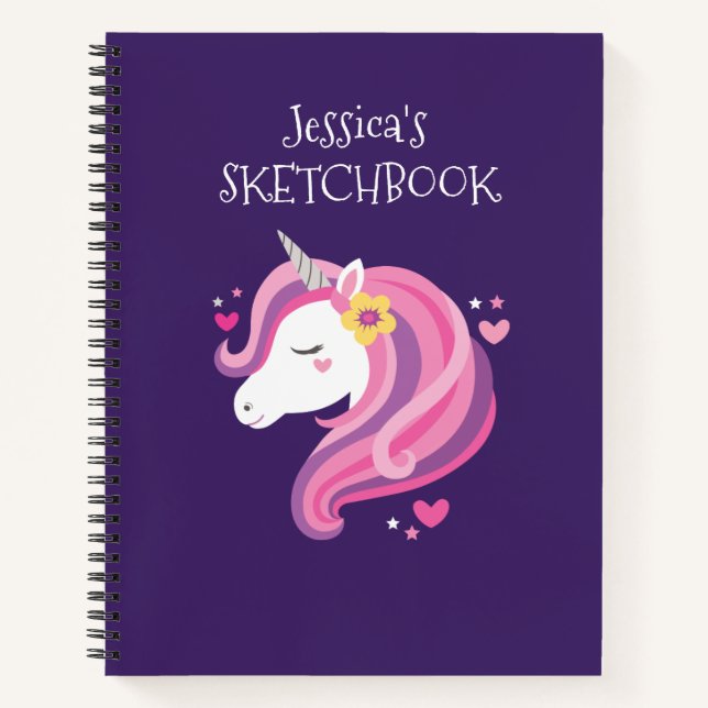 Personalized Magical Unicorn Artist Sketchbook Notebook (Front)