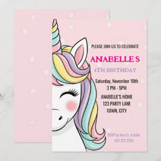 Personalized Magical Unicorn Birthday  Invitation
