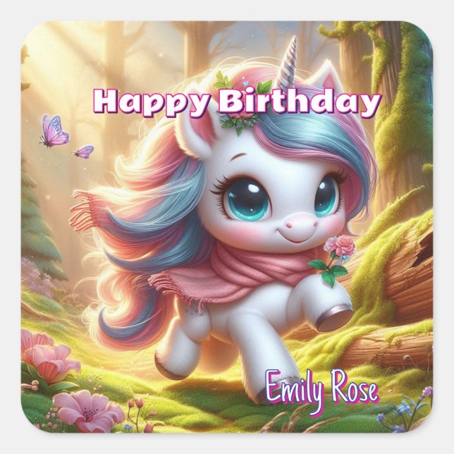 Personalized Magical Unicorn Birthday Stickers (Front)