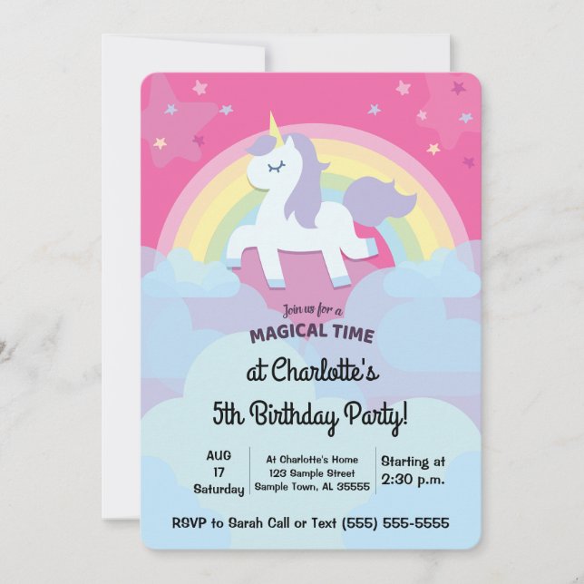 Personalized Magical Unicorn Birthday with Photo Invitation (Front)
