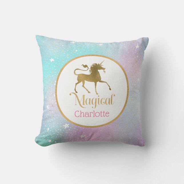 Personalized Magical Unicorn Throw Pillow (Front)
