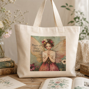 Personalized Magical Whimsical Fairy Flower Garden Large Tote Bag