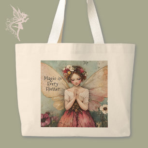 Personalized Magical Whimsical Fairy Flower Garden Large Tote Bag