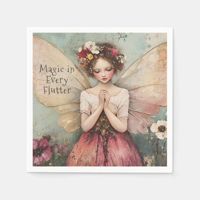 Personalized Magical Whimsical Fairy Flower Garden Napkins (Front)