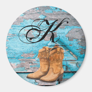 Personalized Magnet Blue Wood Barn Door Boots Coun
