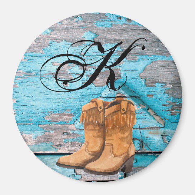 Personalized Magnet Blue Wood Barn Door Boots Coun (Front)