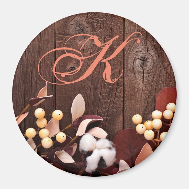 Personalized Magnet Cotton Branch on Dark Wood Ste (Front)