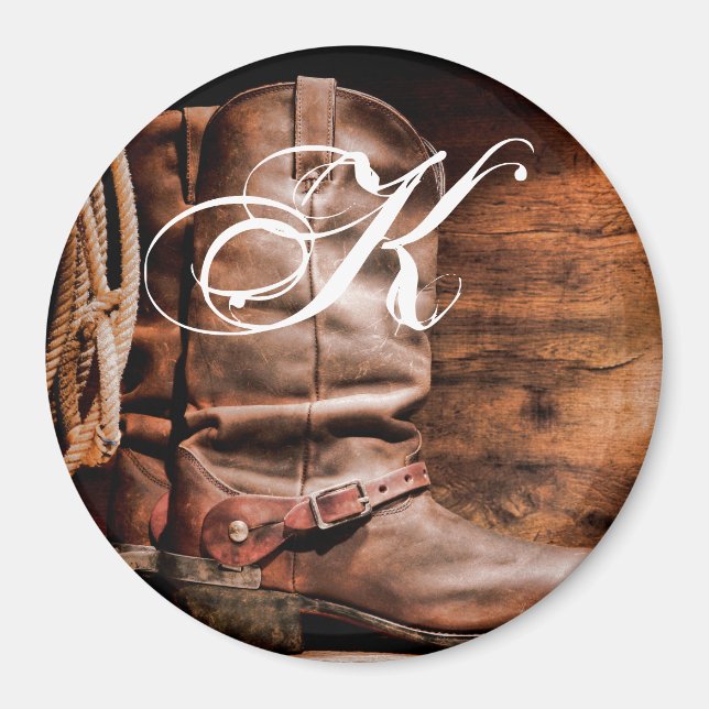 Personalized Magnet Cowboy Boots Barn Wood Rustic (Front)