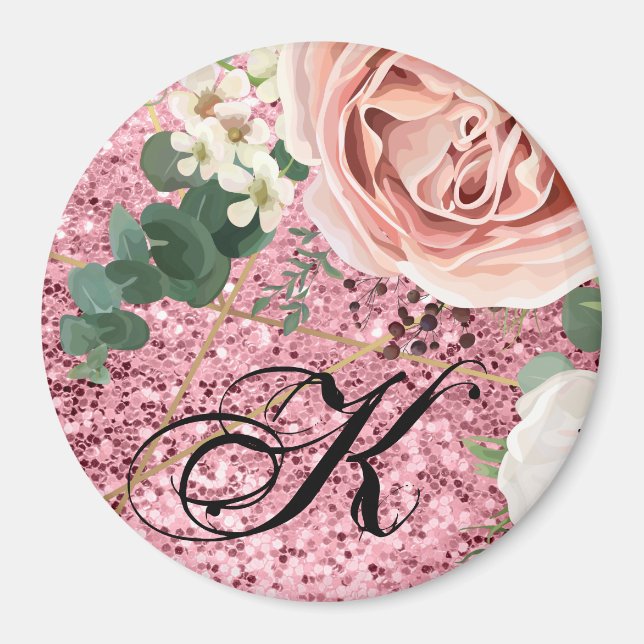 Personalized Magnet Geometric Garden Rose Glitter (Front)