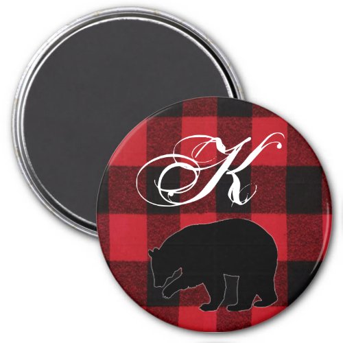 Personalized Magnet Red Buffalo Plaid Bear Black