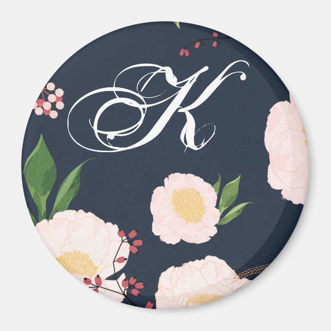 Personalized Magnet White Floral Flowers on Dark B (Front)
