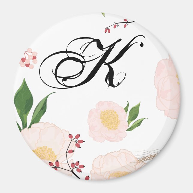 Personalized Magnet White Floral Flowers on White (Front)