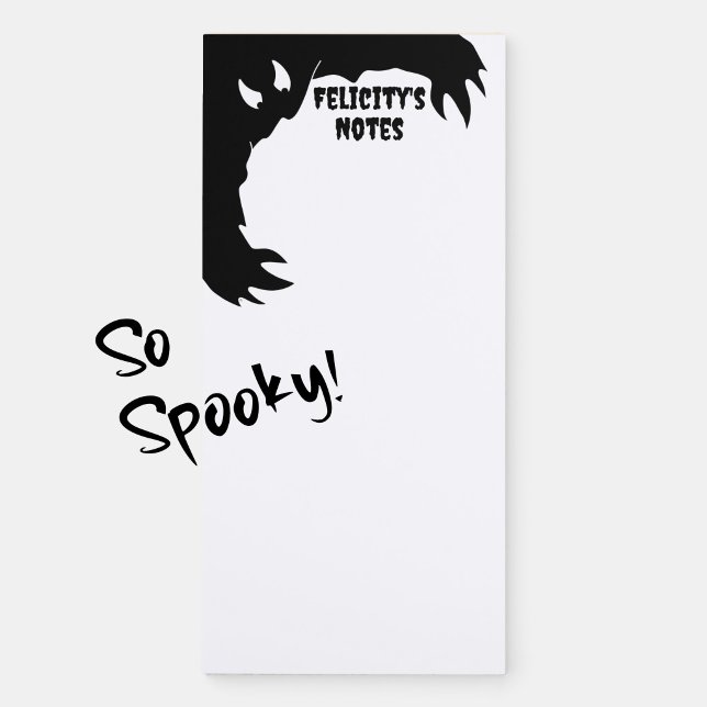 Personalized Magnetic Notepad Funny Monster        (Personalized Halloween magnetic notepad with a cartoon of a funny monster reaching for the notes.)